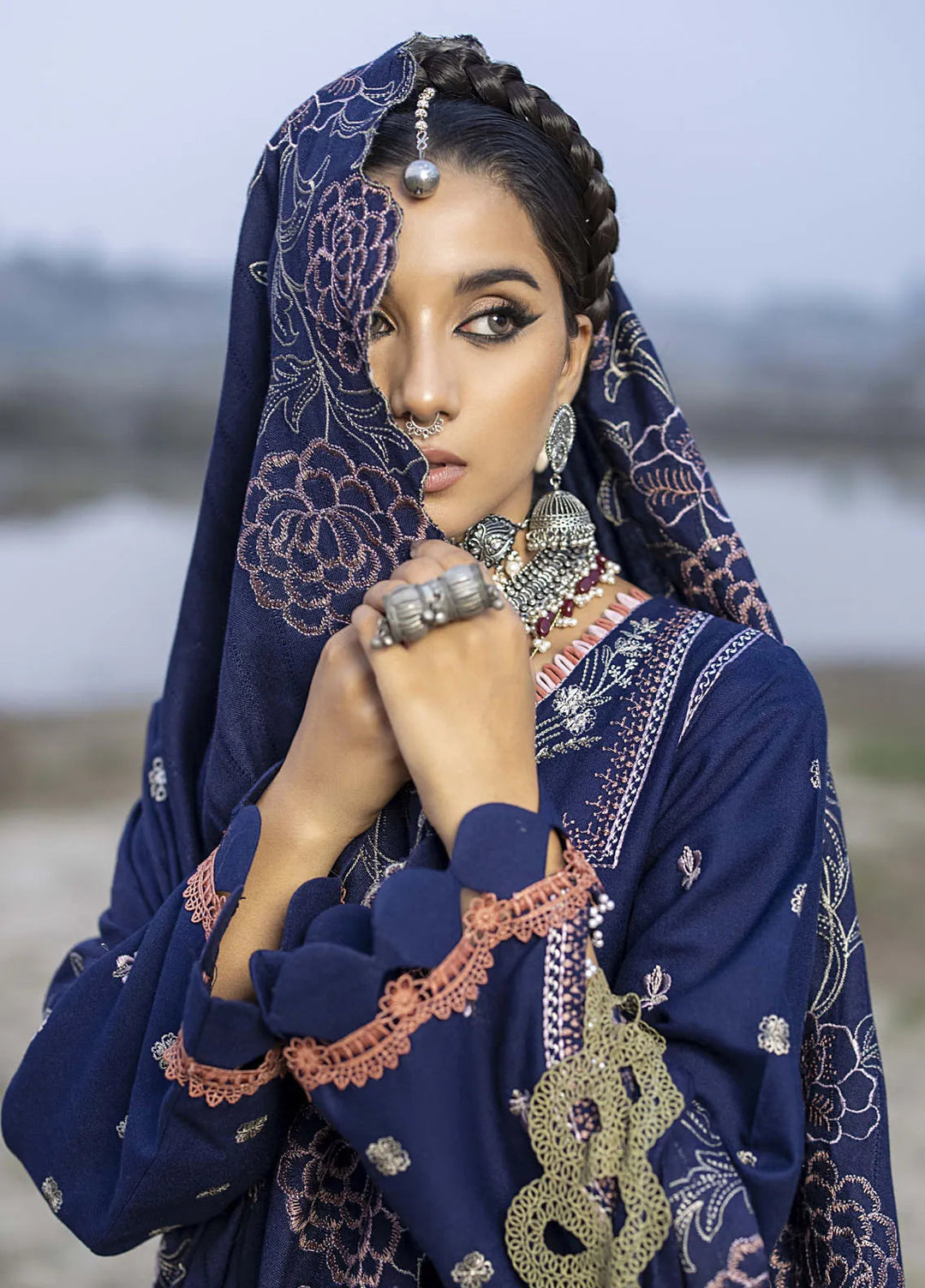 Lyra by Meerak Embroidered Peach Wool Suit Unstitched 3 Piece MRK24LW D-02 Lahu - Winter Collection