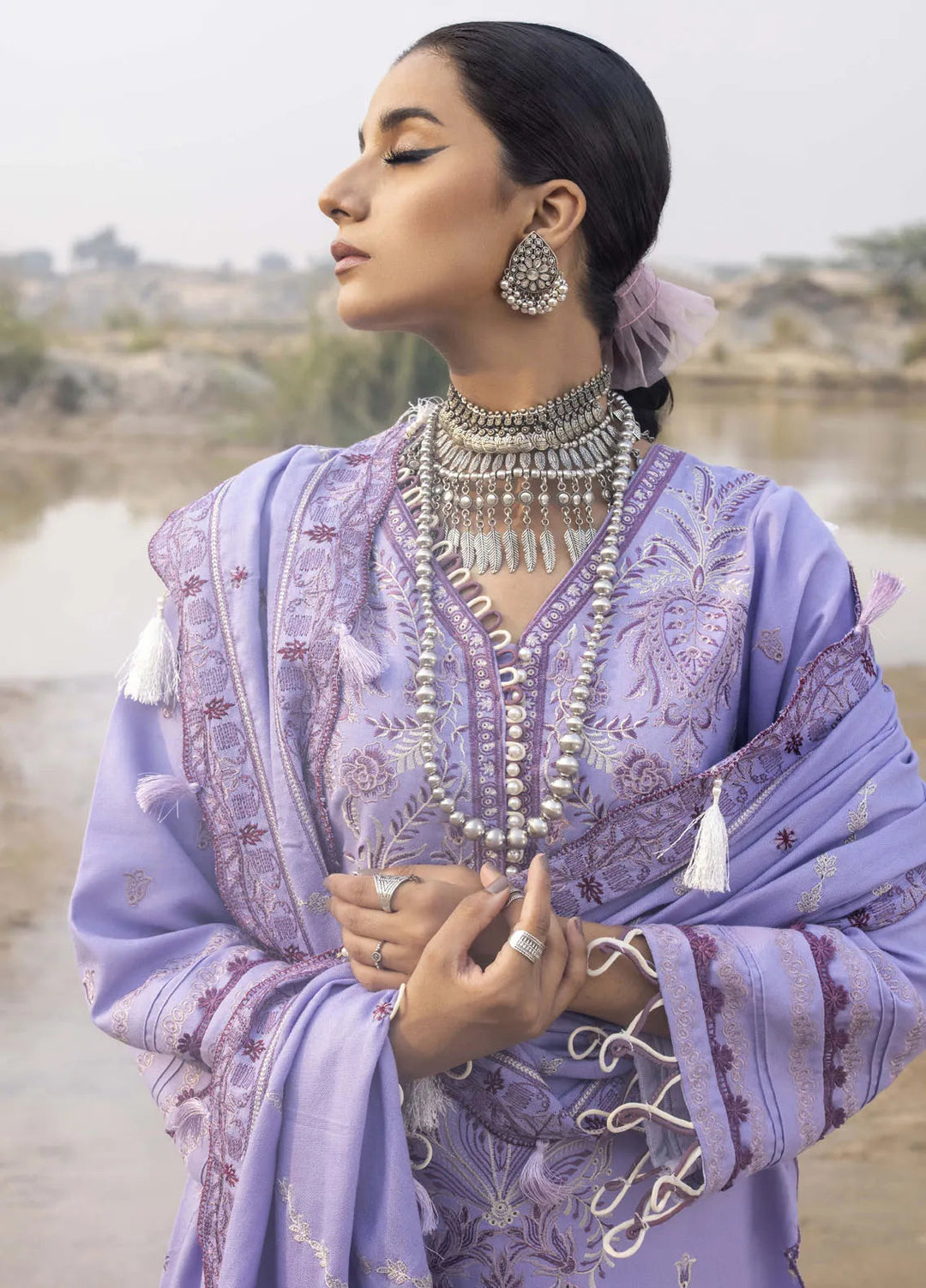 Lyra by Meerak Embroidered Peach Wool Suit Unstitched 3 Piece MRK24LW D-03 Lilac - Winter Collection