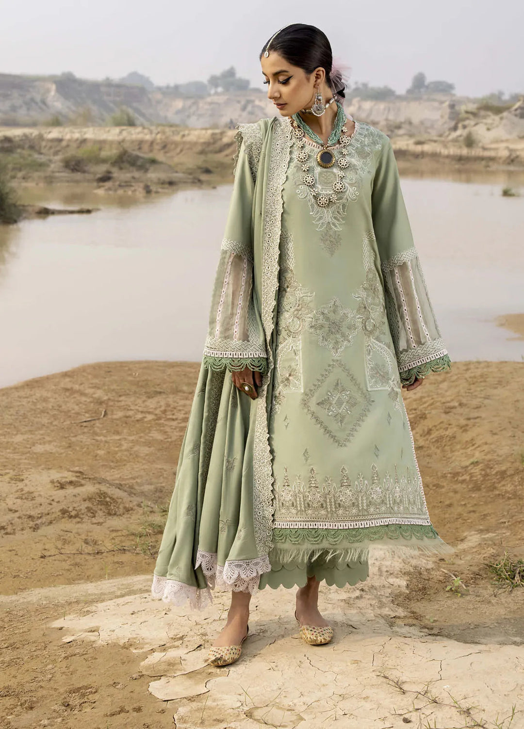 Lyra by Meerak Embroidered Peach Wool Suit Unstitched 3 Piece MRK24LW D-04 Meena - Winter Collection