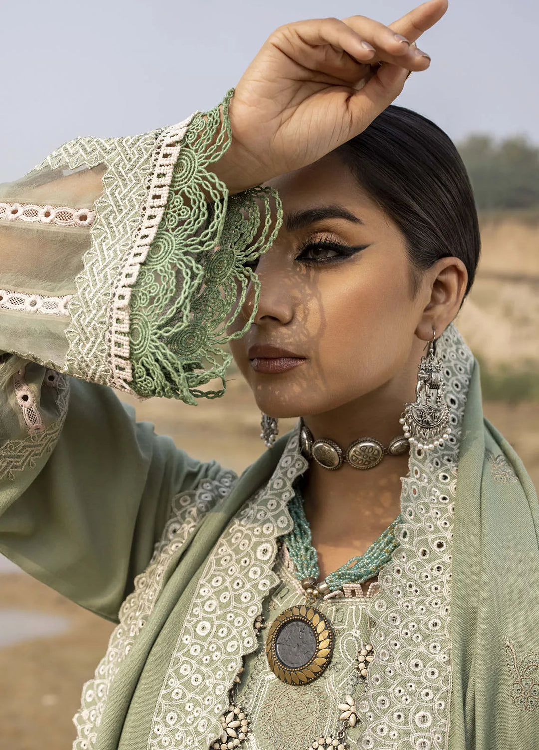 Lyra by Meerak Embroidered Peach Wool Suit Unstitched 3 Piece MRK24LW D-04 Meena - Winter Collection