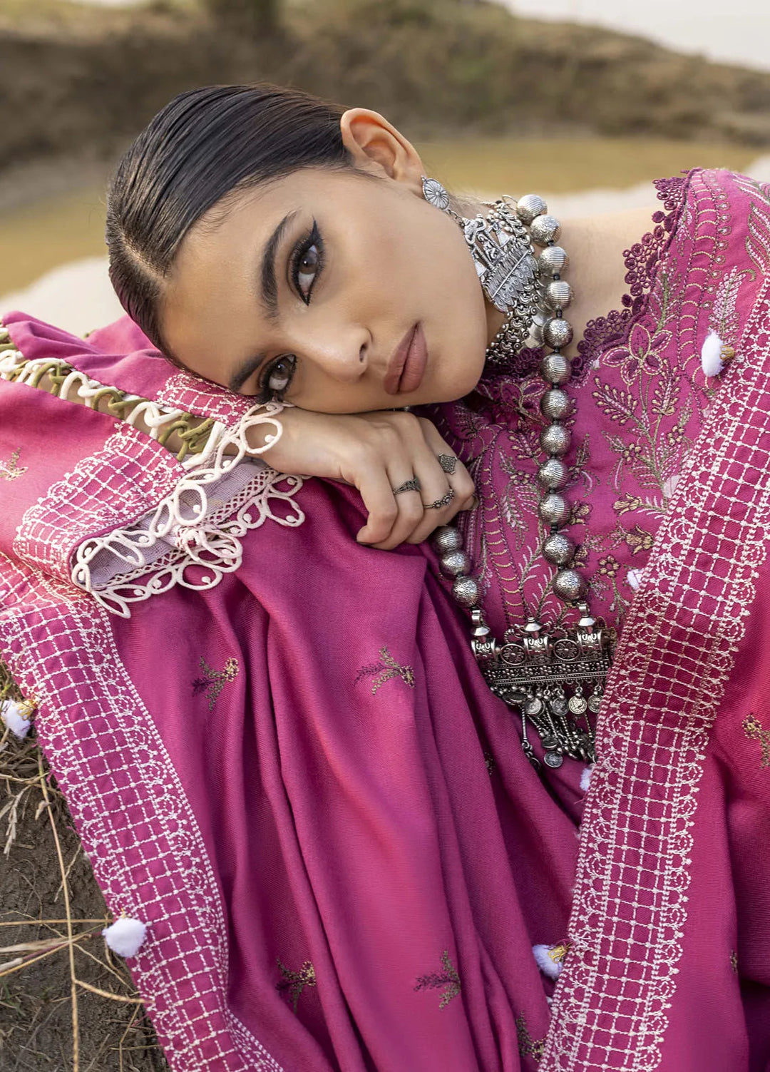 Lyra by Meerak Embroidered Peach Wool Suit Unstitched 3 Piece MRK24LW D-05 Mohagni - Winter Collection