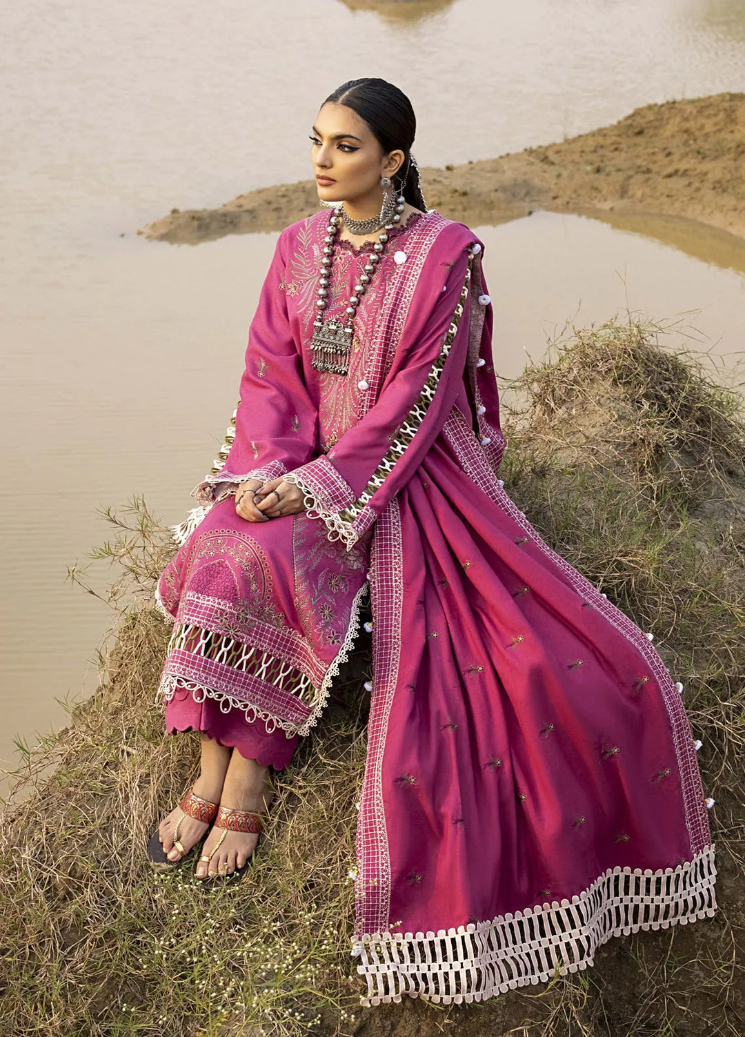 Lyra by Meerak Embroidered Peach Wool Suit Unstitched 3 Piece MRK24LW D-05 Mohagni - Winter Collection