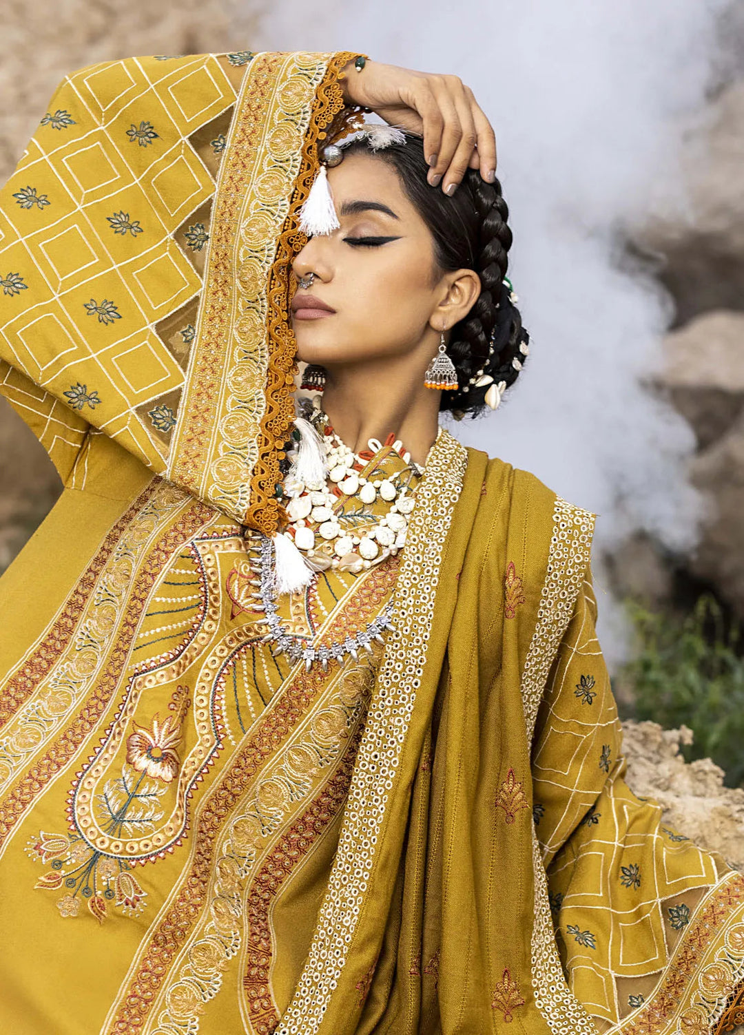 Lyra by Meerak Embroidered Peach Wool Suit Unstitched 3 Piece MRK24LW D-06 Mushq - Winter Collection