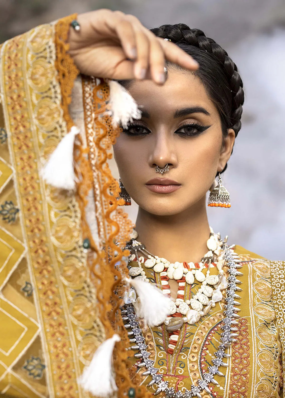 Lyra by Meerak Embroidered Peach Wool Suit Unstitched 3 Piece MRK24LW D-06 Mushq - Winter Collection