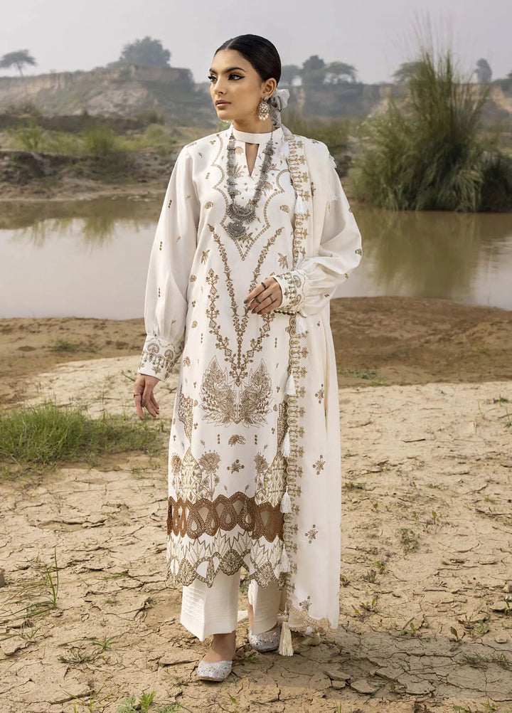 Lyra by Meerak Embroidered Peach Wool Suit Unstitched 3 Piece MRK24LW D-07 Noor - Winter Collection