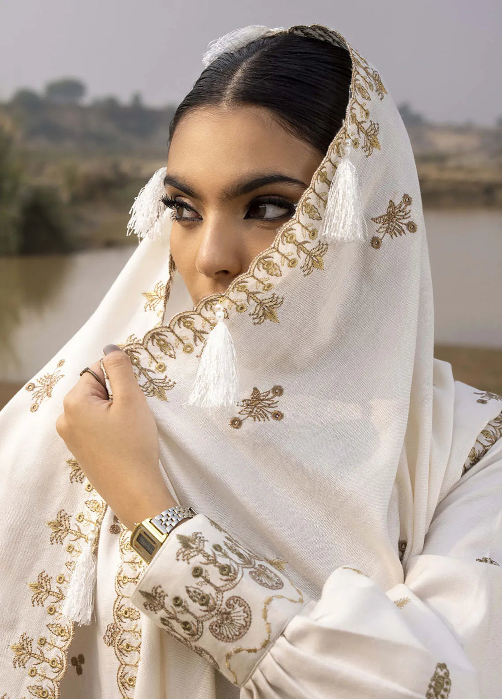 Lyra by Meerak Embroidered Peach Wool Suit Unstitched 3 Piece MRK24LW D-07 Noor - Winter Collection