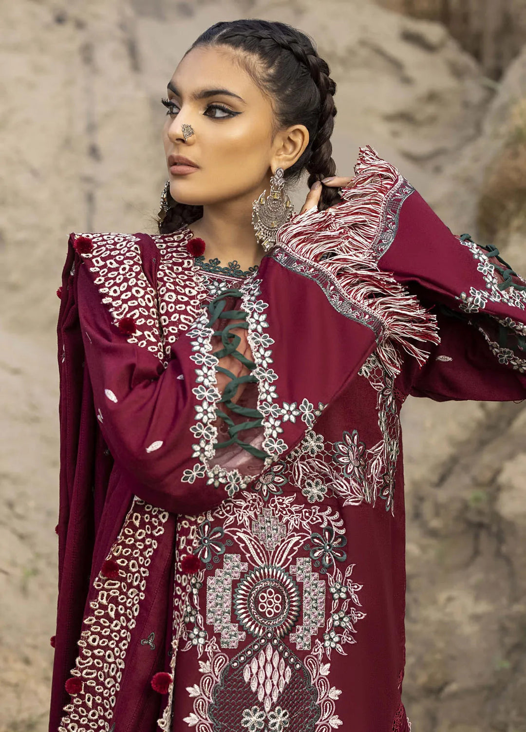 Lyra by Meerak Embroidered Peach Wool Suit Unstitched 3 Piece MRK24LW D-08 Sarosh - Winter Collection