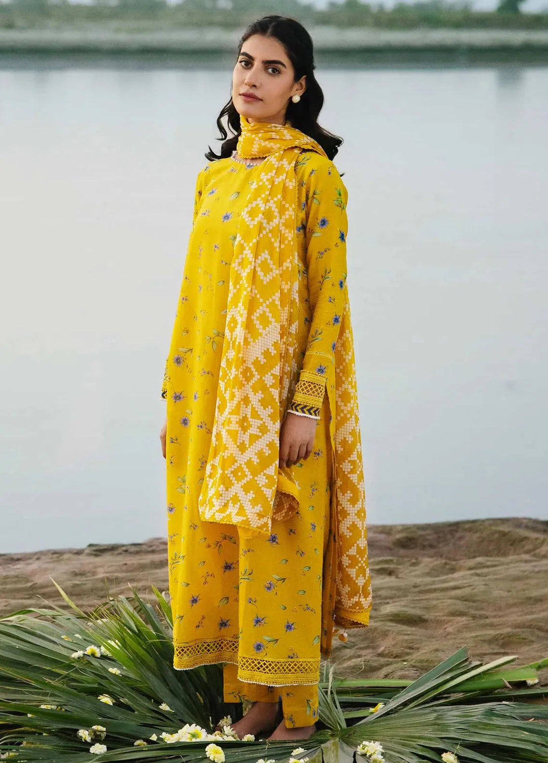 M Basics By Maria B Embroidered Lawn Suit Unstitched 3 Piece MB24M2 1B - Summer Collection