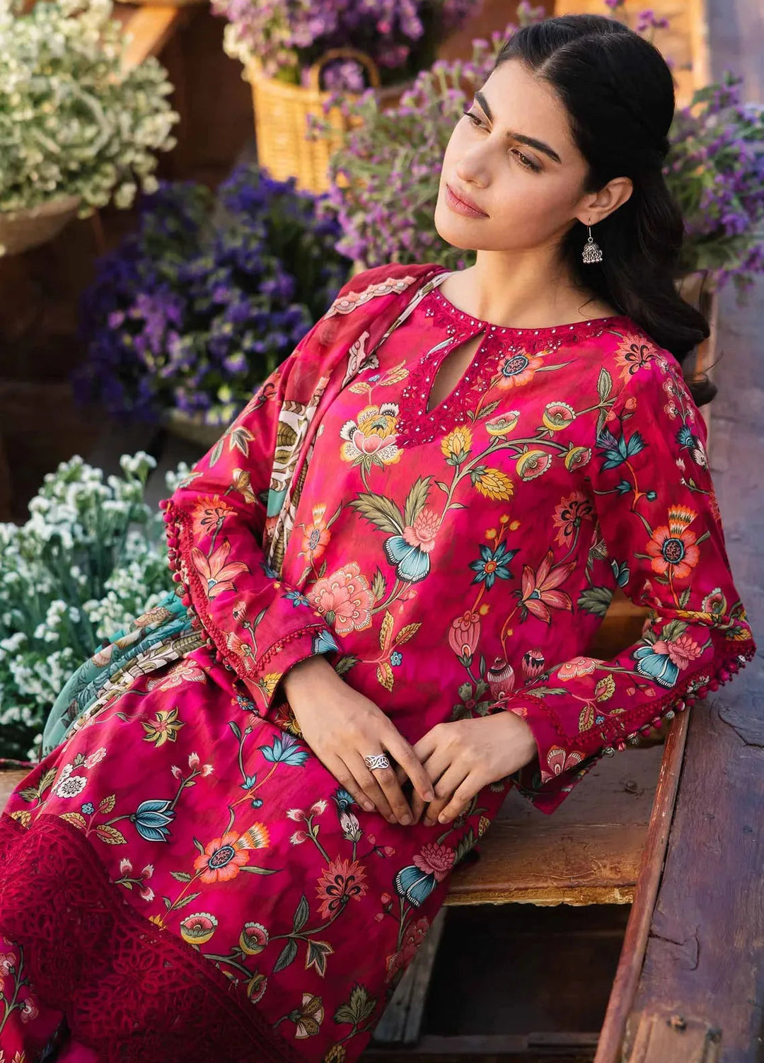 M Basics By Maria B Embroidered Lawn Suit Unstitched 3 Piece MB24M2 2B - Summer Collection