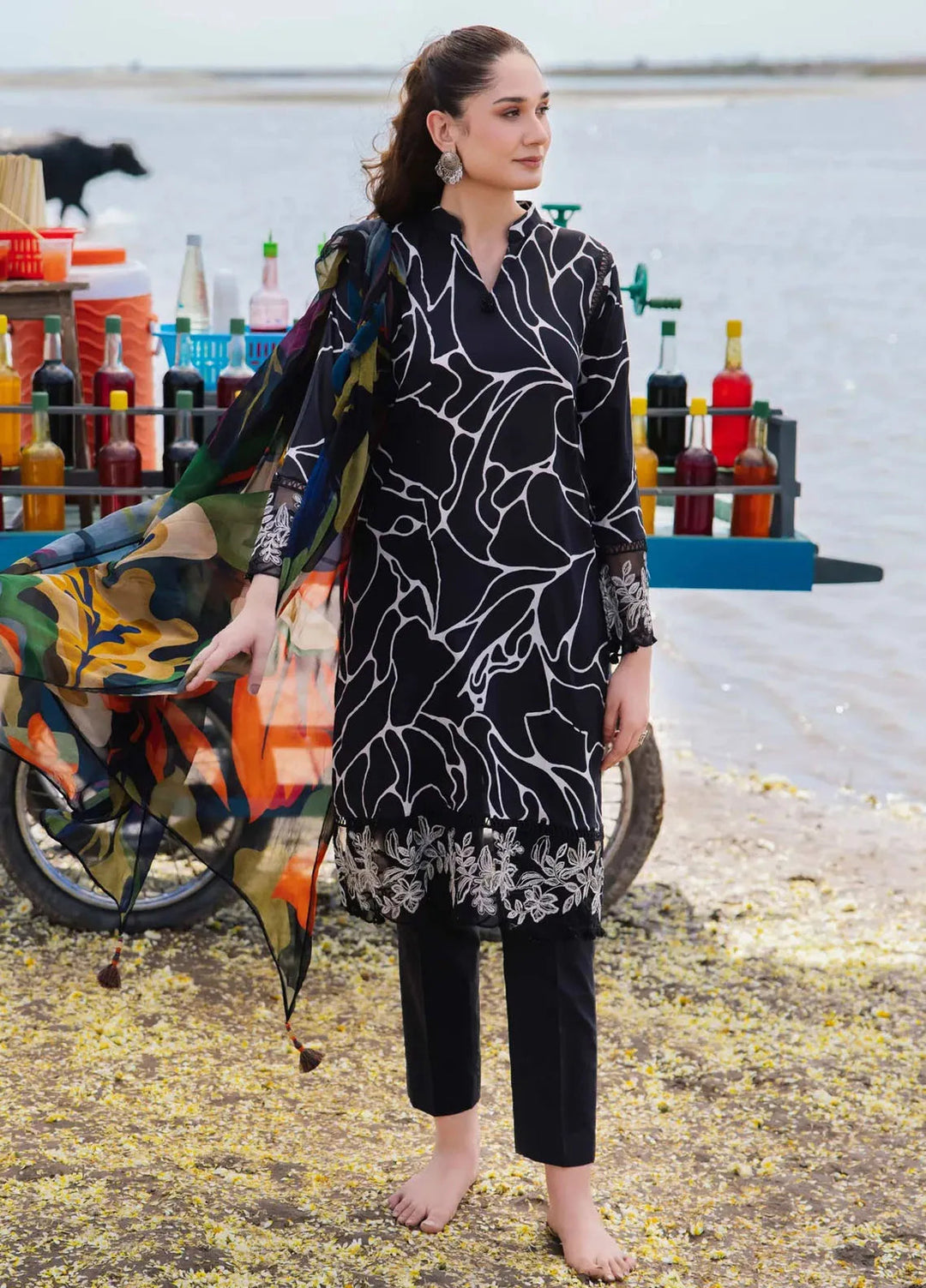 M Basics By Maria B Embroidered Lawn Suit Unstitched 3 Piece MB24M2 4B - Summer Collection