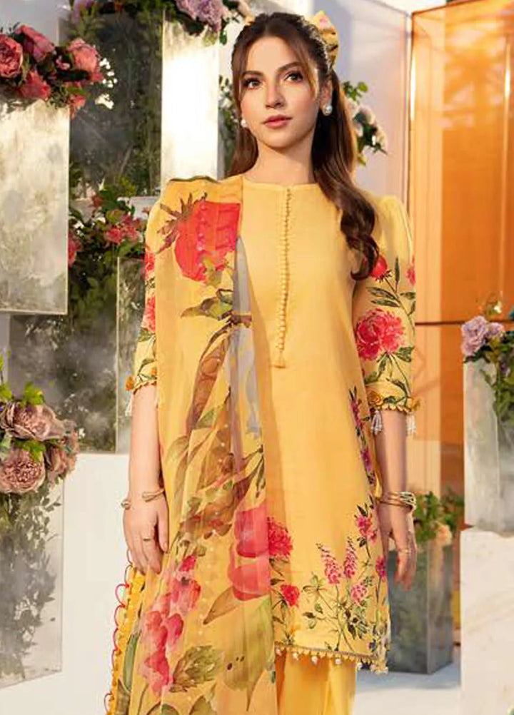 M Basics by Maria B Printed Lawn Suit Unstitched 3 Piece MB25BL D-1A - Summer Collection