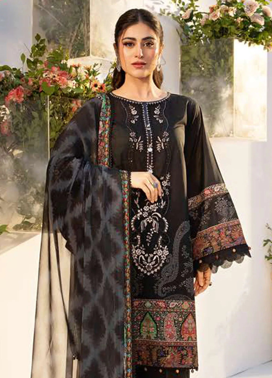 M Basics by Maria B Printed Lawn Suit Unstitched 3 Piece MB25BL D-3A - Summer Collection