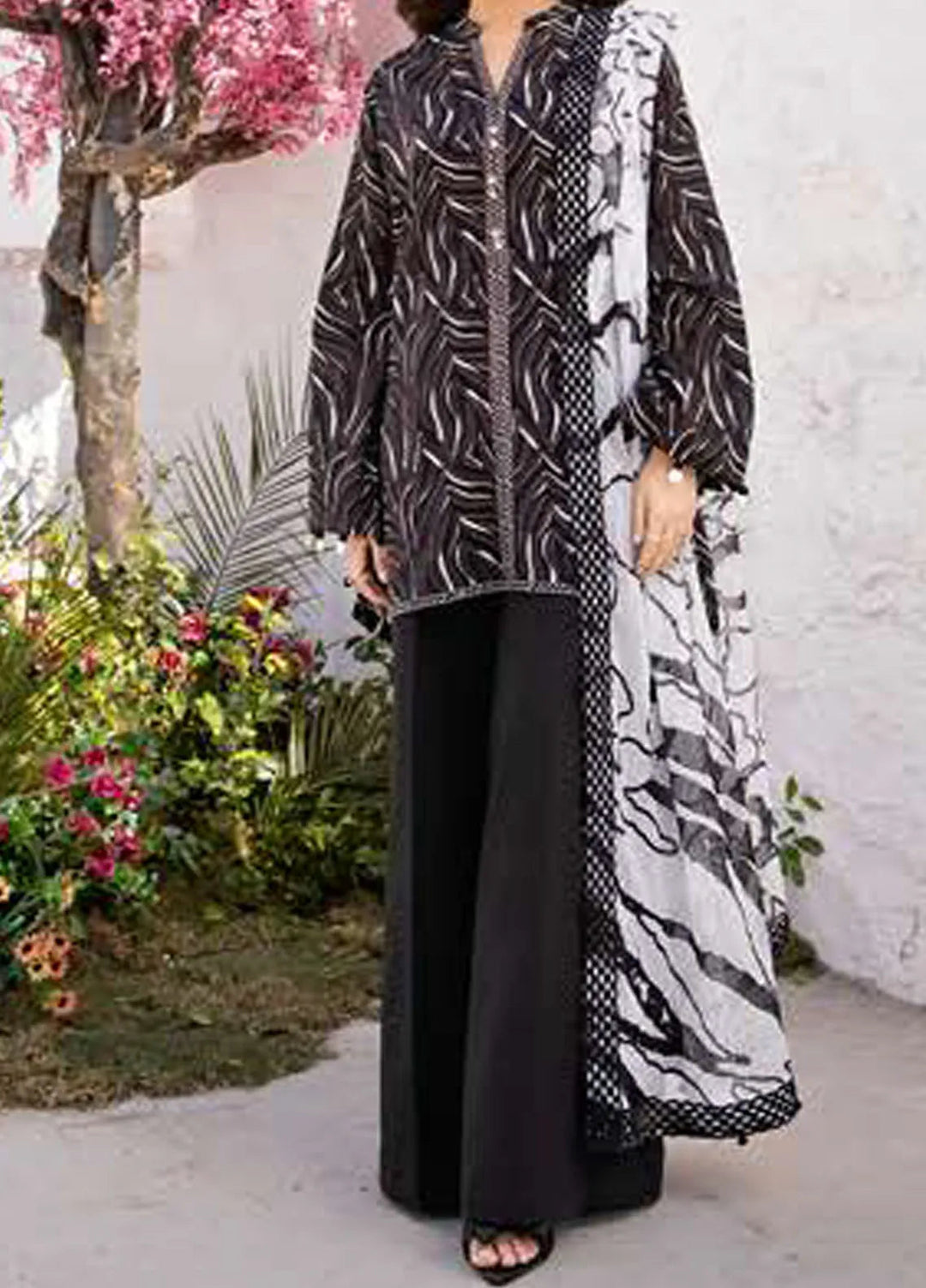 M Basics by Maria B Printed Lawn Suit Unstitched 3 Piece MB25BL D-4B - Summer Collection