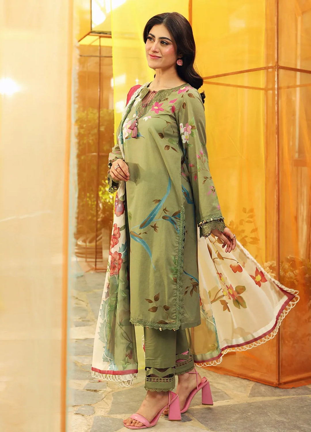 M Basics by Maria B Printed Lawn Suit Unstitched 3 Piece MB25BL D-7A - Summer Collection
