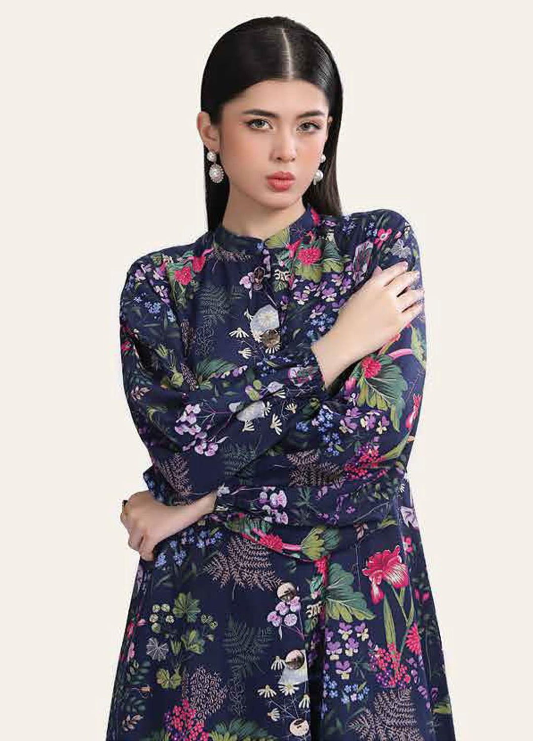 M Basics By Maria B Printed Khaddar  Unstitched Kurties MB23MBW 1B - Winter Collection