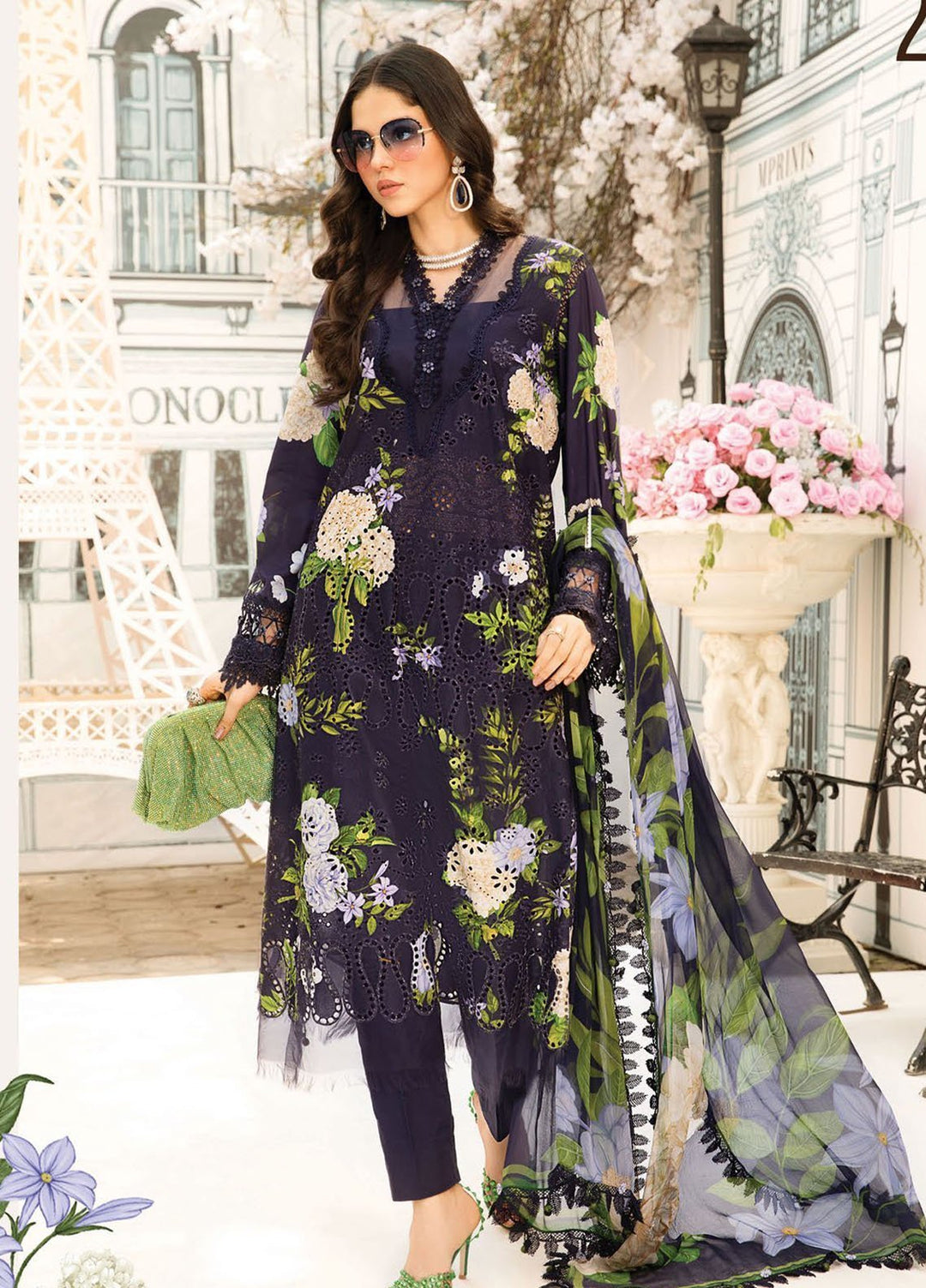 M Prints by Maria B Embroidered Lawn Suits Unstitched 3 Piece MB25MPE 2-B - Summer Collection