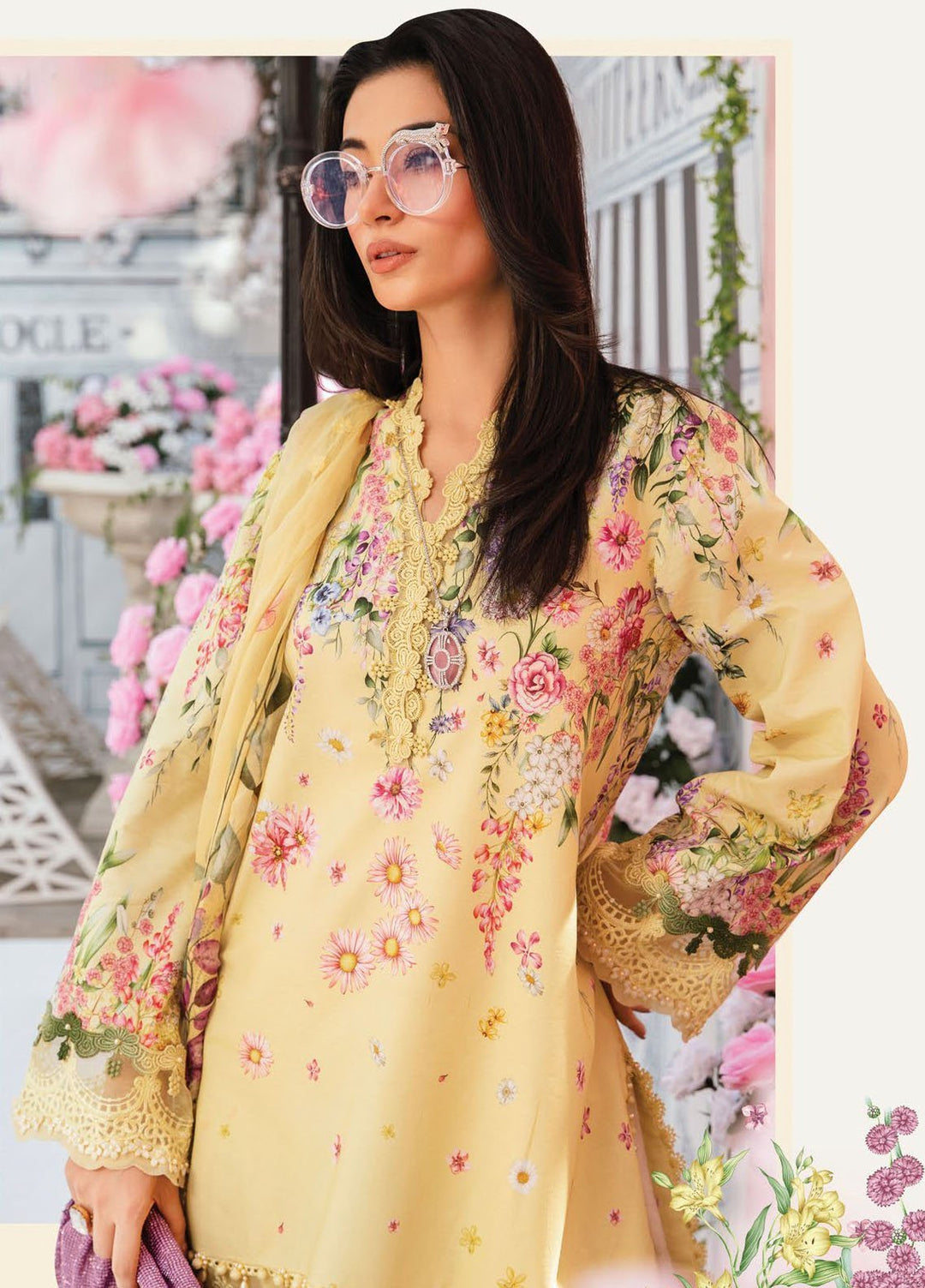 M Prints by Maria B Embroidered Lawn Suits Unstitched 3 Piece MB25MPE 3-A - Summer Collection