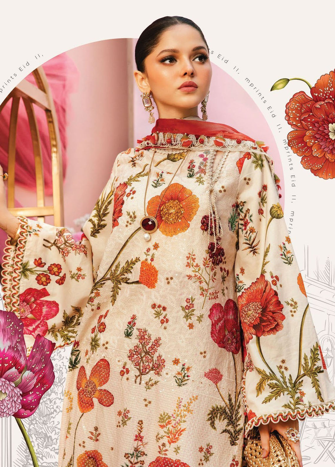 M Prints by Maria B Embroidered Lawn Suits Unstitched 3 Piece MB25MPE 7-A - Summer Collection
