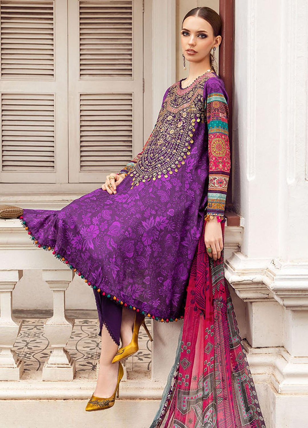 M Prints By Maria B Embroidered Cambric Suits Unstitched 3 Piece MB23MPFE 1A - Winter Collection