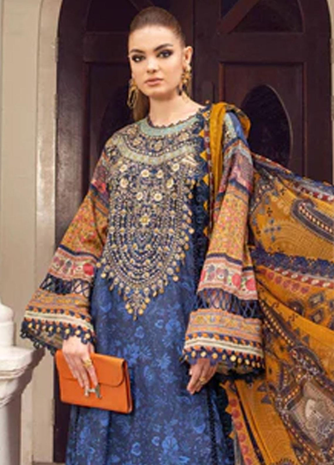 M Prints By Maria B Embroidered Cambric Suits Unstitched 3 Piece MB23MPFE 1B - Winter Collection