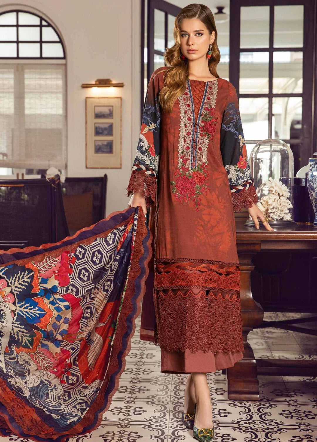 M Prints By Maria B Embroidered Cambric Suits Unstitched 3 Piece MB23MPFE 2A - Winter Collection