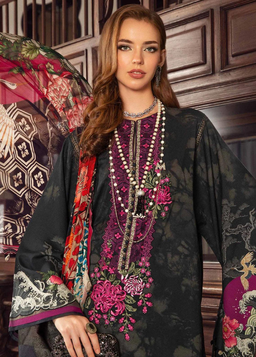 M Prints By Maria B Embroidered Cambric Suits Unstitched 3 Piece MB23MPFE 2B - Winter Collection