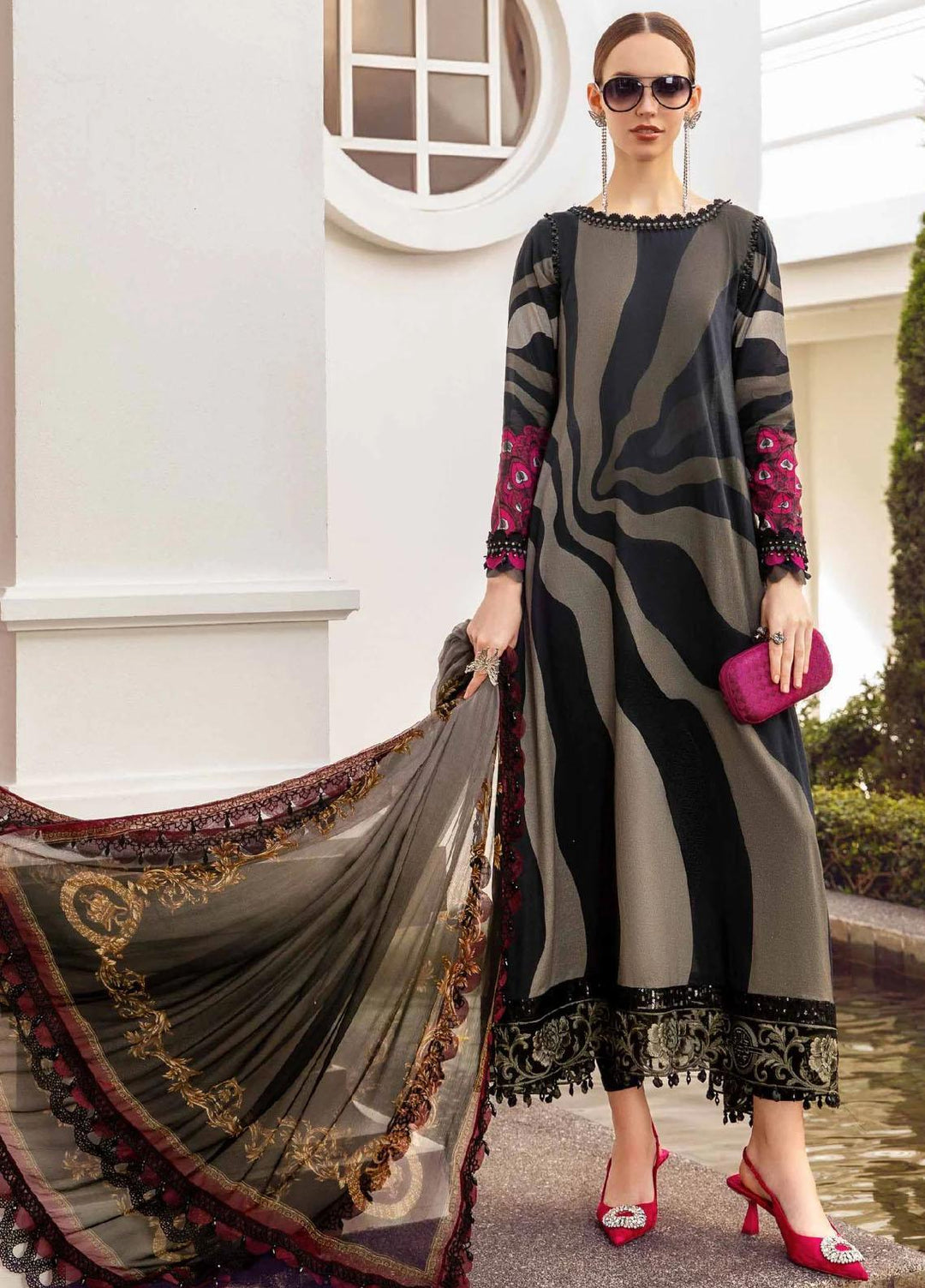 M Prints By Maria B Embroidered Cambric Suits Unstitched 3 Piece MB23MPFE 6B - Winter Collection