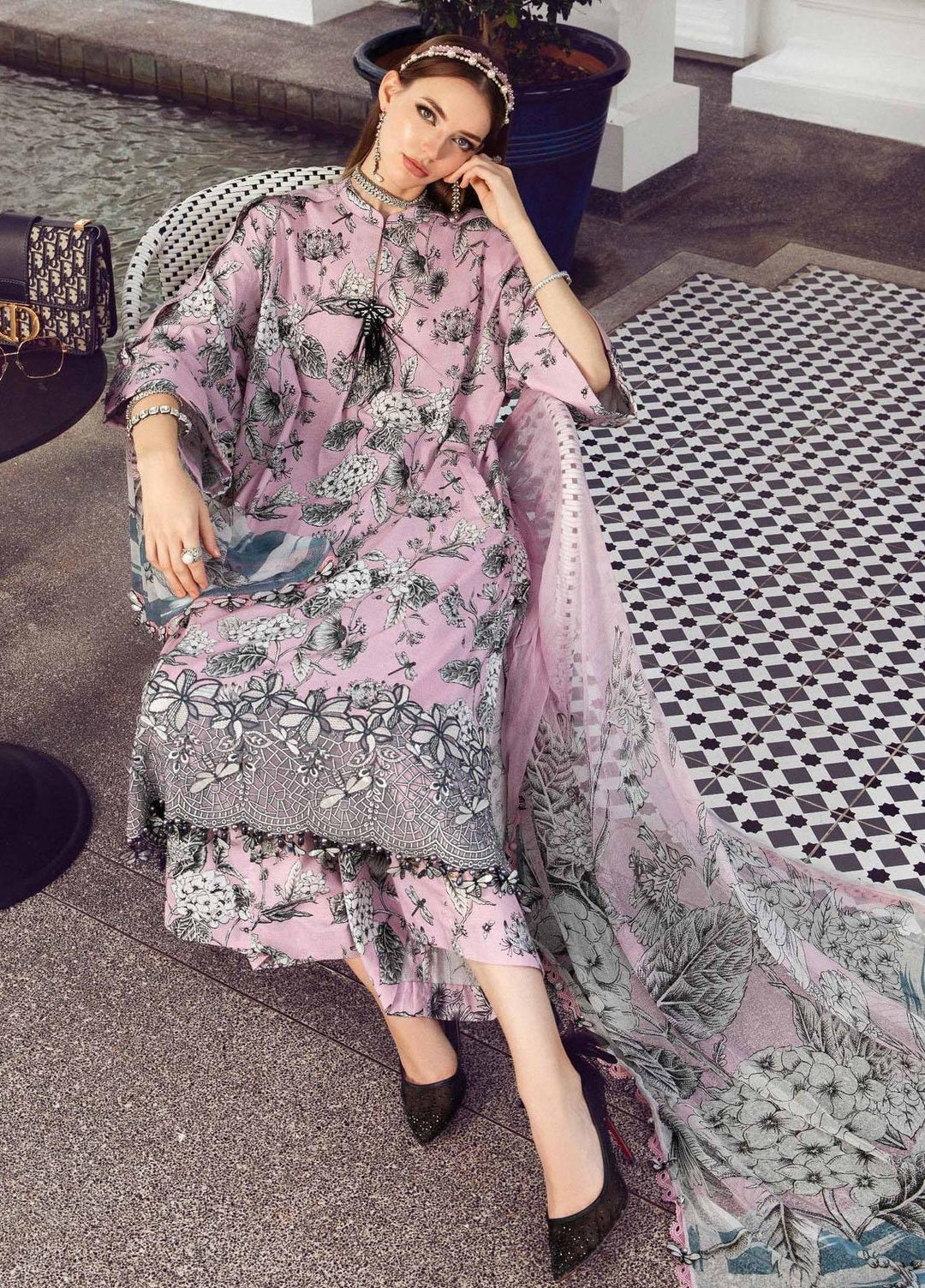 M Prints By Maria B Embroidered Cambric Suits Unstitched 3 Piece MB23MPFE 8A - Winter Collection