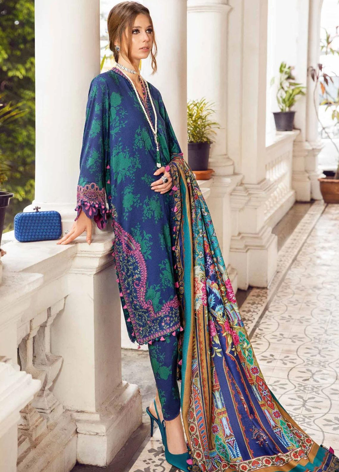 M Prints By Maria B Embroidered Linen Suits Unstitched 3 Piece MB23MPFE 9A - Winter Collection