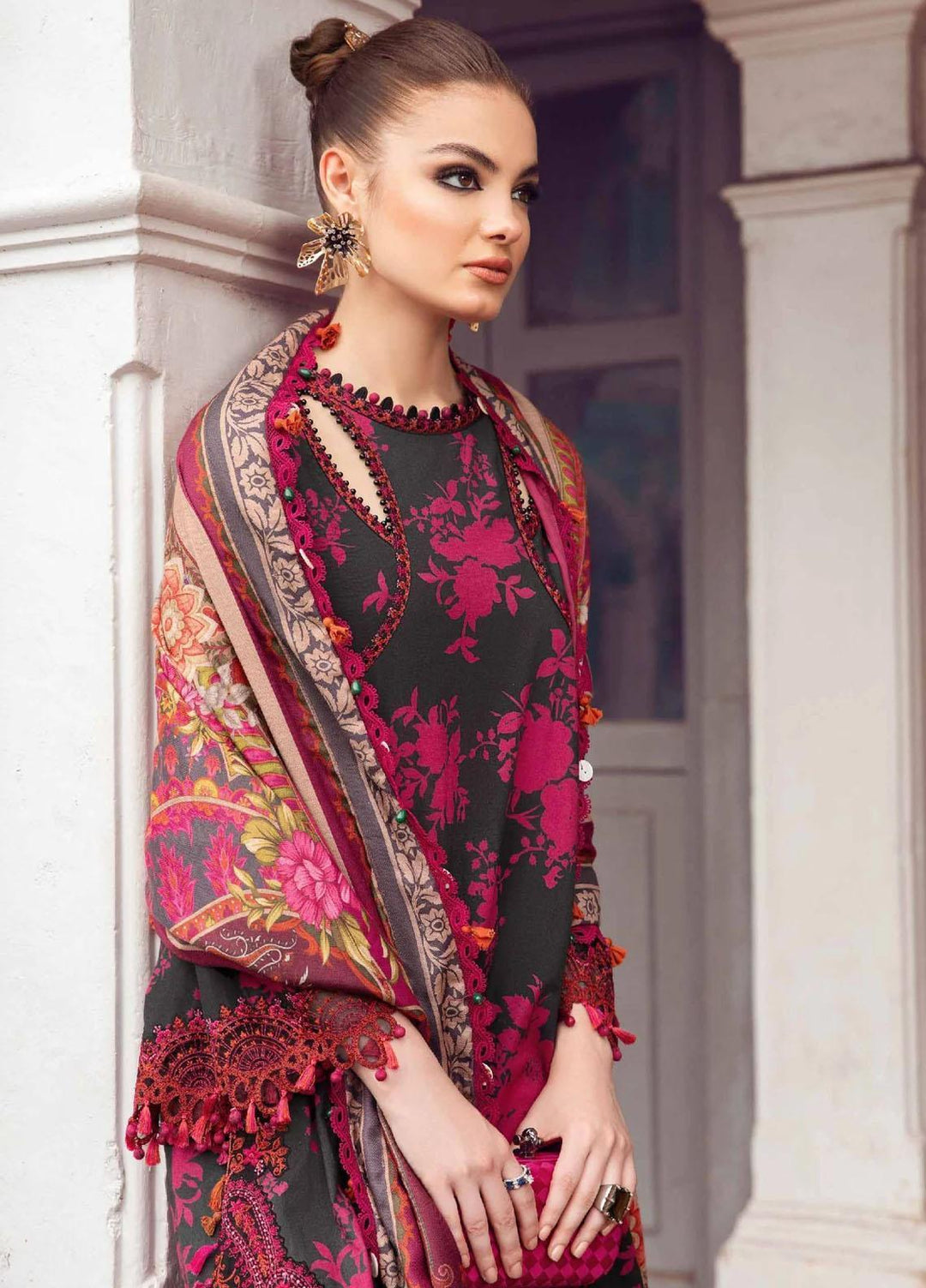 M Prints By Maria B Embroidered Linen Suits Unstitched 3 Piece MB23MPFE 9B - Winter Collection