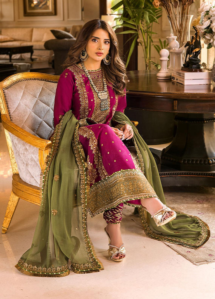 Maahru & Noorie by Asim Jofa Embroidered Cotton Silk Suits Unstitched 3 Piece AJ23MN AJSM-01 - Festive Collection