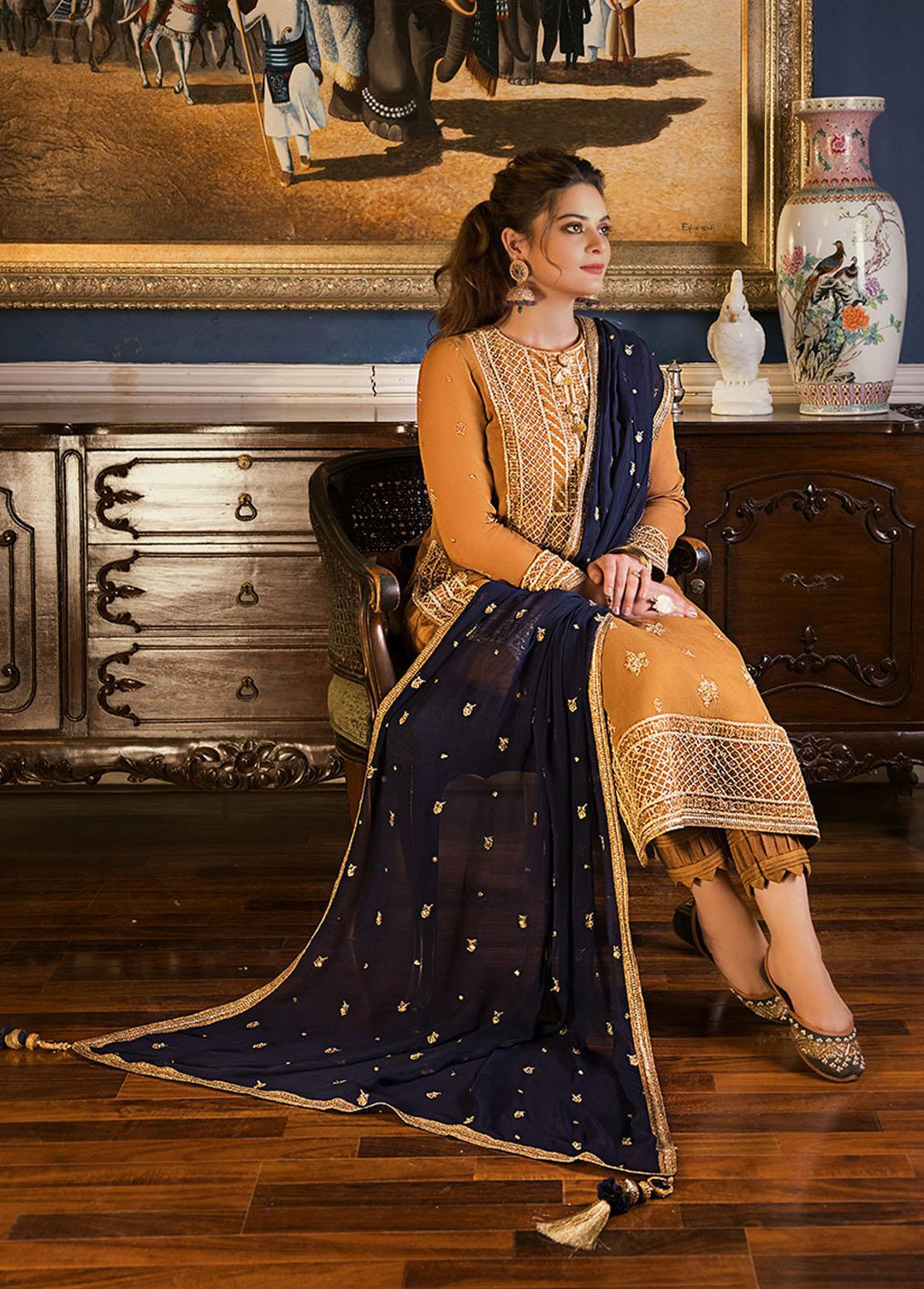 Maahru & Noorie by Asim Jofa Embroidered Chiffon Suits Unstitched 3 Piece AJ23MN AJSM-02 - Festive Collection