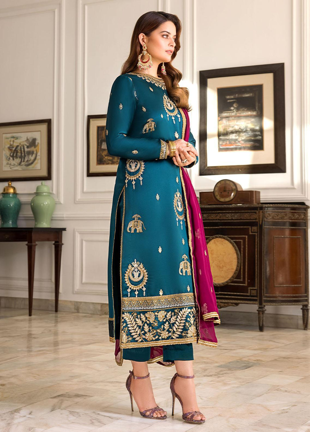 Maahru & Noorie by Asim Jofa Embroidered Silk Suits Unstitched 3 Piece AJ23MN AJSM-06 - Festive Collection