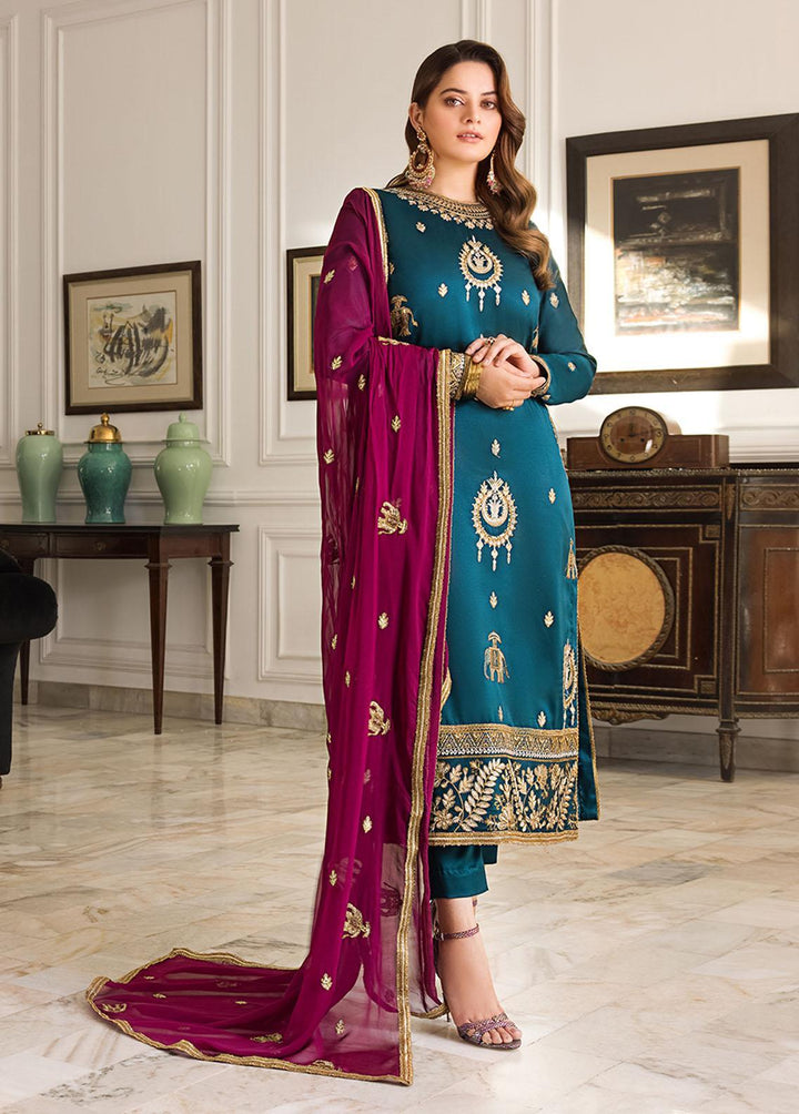 Maahru & Noorie by Asim Jofa Embroidered Silk Suits Unstitched 3 Piece AJ23MN AJSM-06 - Festive Collection