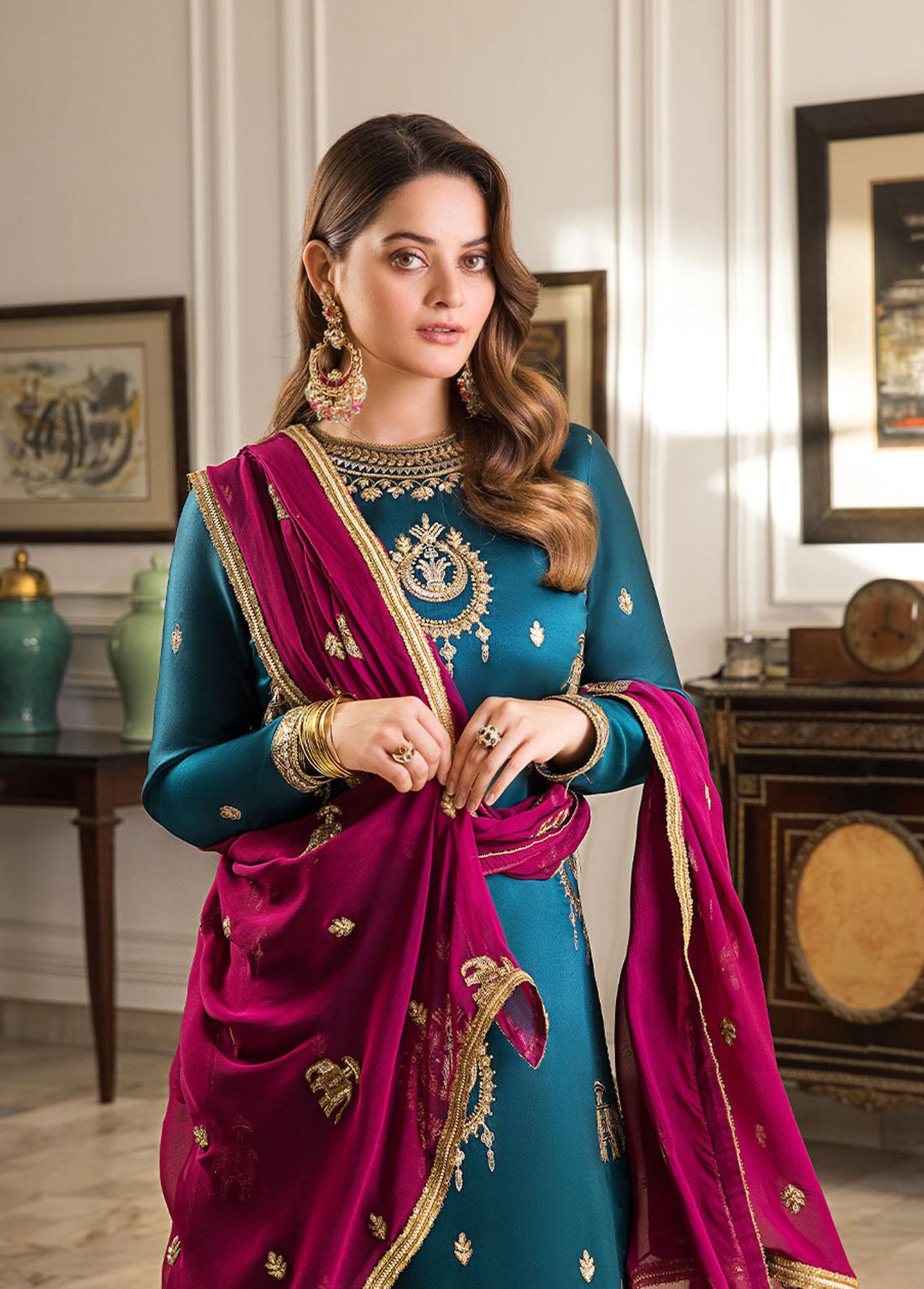 Maahru & Noorie by Asim Jofa Embroidered Silk Suits Unstitched 3 Piece AJ23MN AJSM-06 - Festive Collection