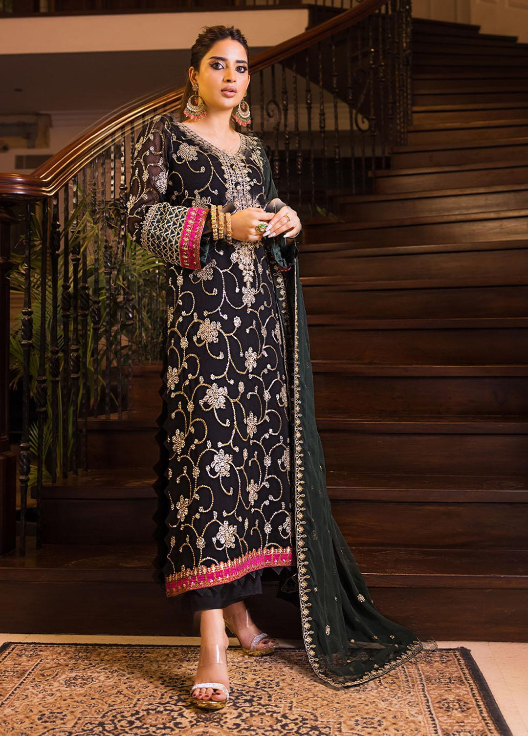 Maahru & Noorie by Asim Jofa Embroidered Chiffon Suits Unstitched 3 Piece AJ23MN AJSM-07 - Festive Collection