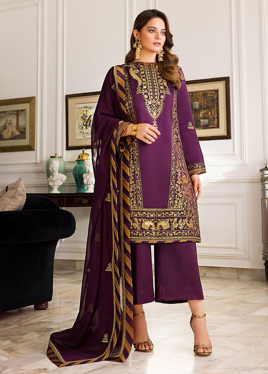 Maahru & Noorie by Asim Jofa Embroidered Silk Suits Unstitched 3 Piece AJ23MN AJSM-08 - Festive Collection