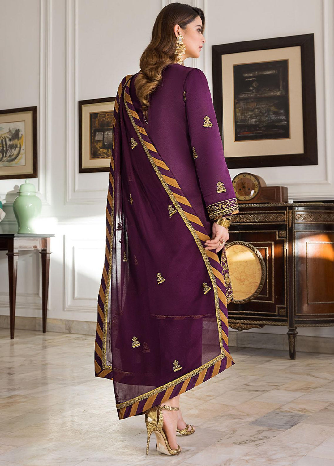 Maahru & Noorie by Asim Jofa Embroidered Silk Suits Unstitched 3 Piece AJ23MN AJSM-08 - Festive Collection