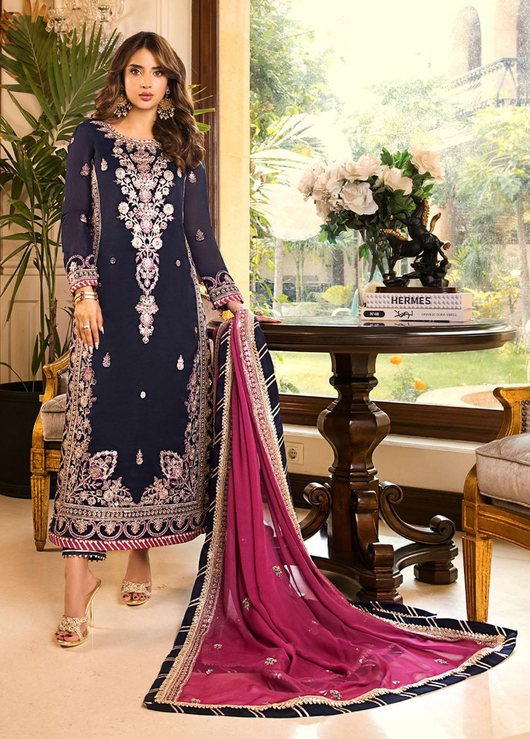 Maahru & Noorie by Asim Jofa Embroidered Cotton Suits Unstitched 3 Piece AJ23MN AJSM-09 - Festive Collection