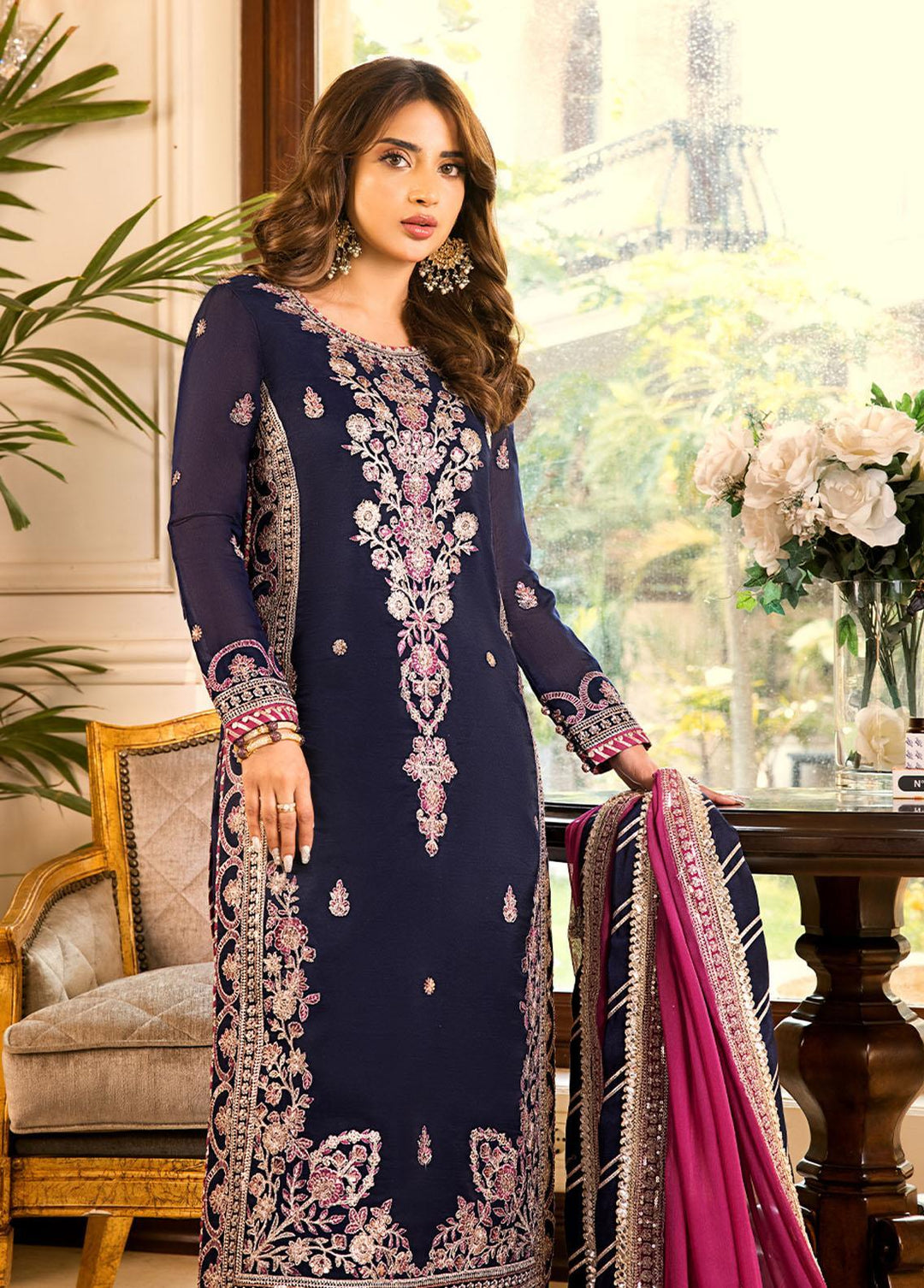 Maahru & Noorie by Asim Jofa Embroidered Cotton Suits Unstitched 3 Piece AJ23MN AJSM-09 - Festive Collection