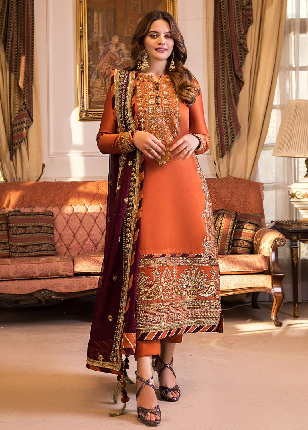 Maahru & Noorie by Asim Jofa Embroidered Silk Suits Unstitched 3 Piece AJ23MN AJSM-12 - Festive Collection