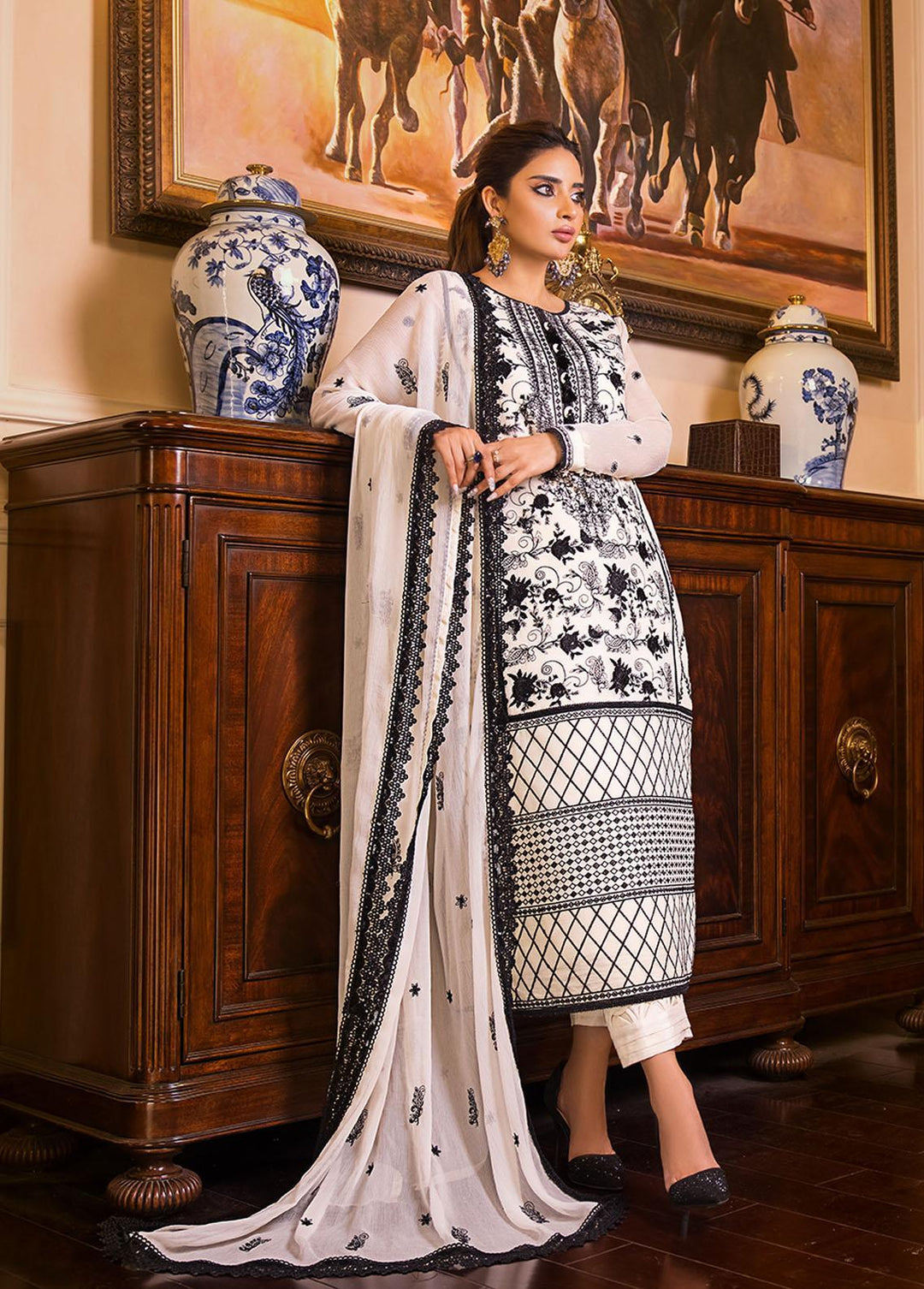 Maahru & Noorie by Asim Jofa Embroidered Cotton Net Suits Unstitched 3 Piece AJ23MN AJSM-13 - Festive Collection