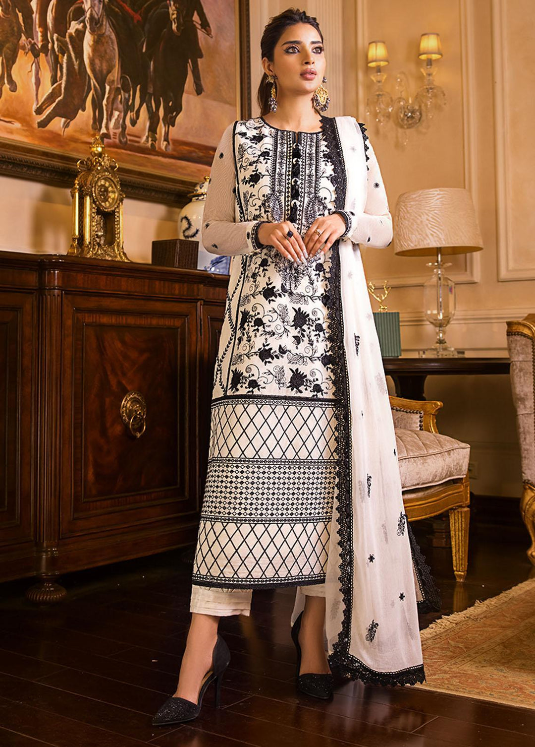 Maahru & Noorie by Asim Jofa Embroidered Cotton Net Suits Unstitched 3 Piece AJ23MN AJSM-13 - Festive Collection