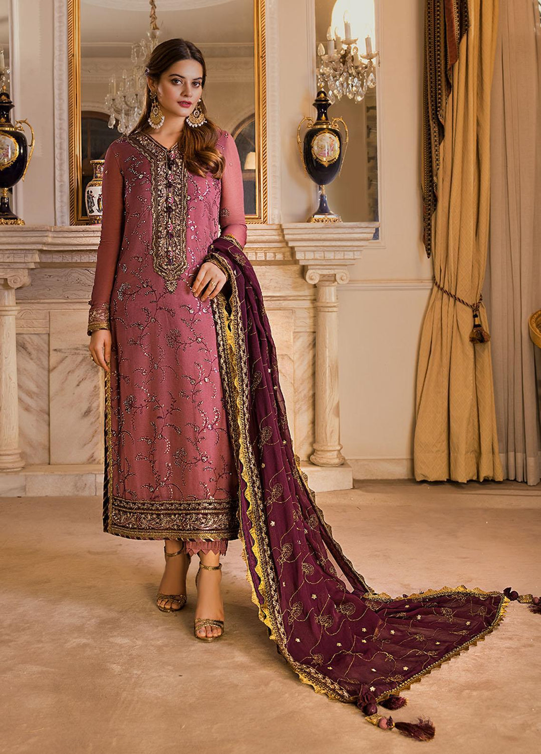 Maahru & Noorie by Asim Jofa Embroidered Chiffon Suits Unstitched 3 Piece AJ23MN AJSM-14 - Festive Collection