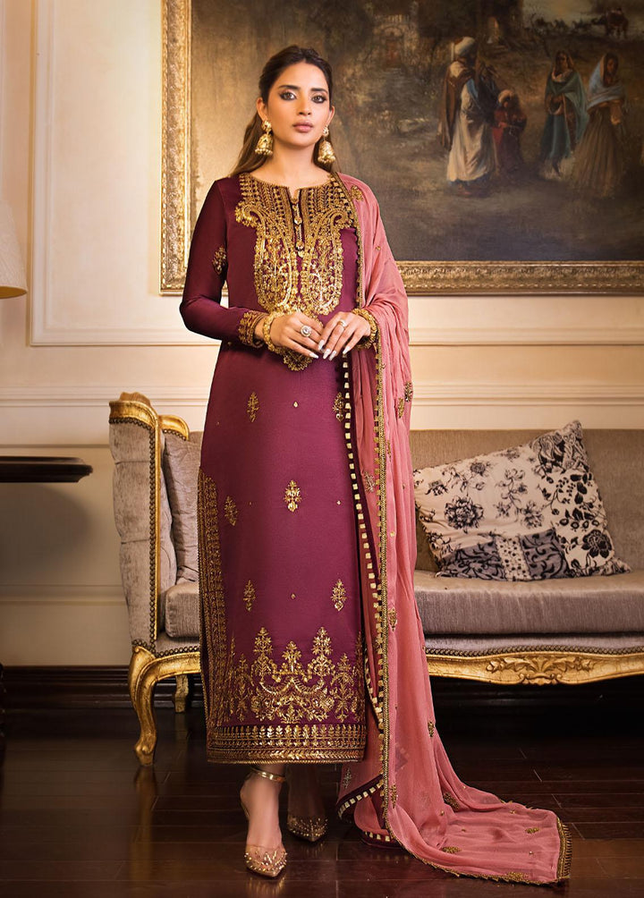 Maahru & Noorie by Asim Jofa Embroidered Silk Suits Unstitched 3 Piece AJ23MN AJSM-15 - Festive Collection