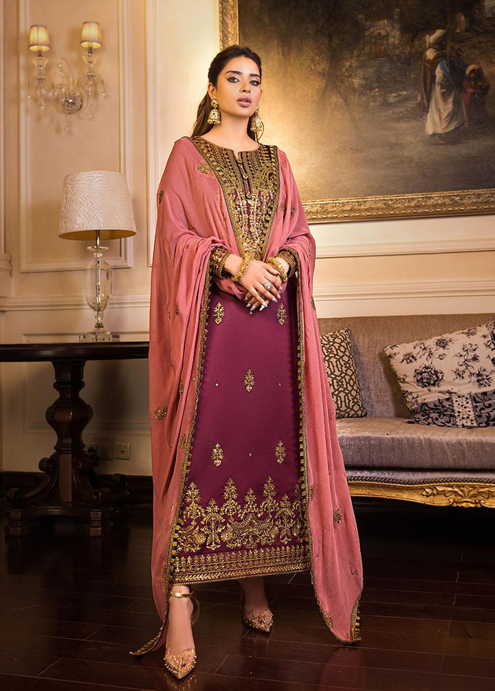 Maahru & Noorie by Asim Jofa Embroidered Silk Suits Unstitched 3 Piece AJ23MN AJSM-15 - Festive Collection