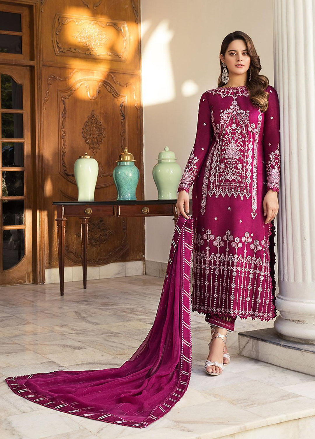 Maahru & Noorie by Asim Jofa Embroidered Silk Suits Unstitched 3 Piece AJ23MN AJSM-18 - Festive Collection