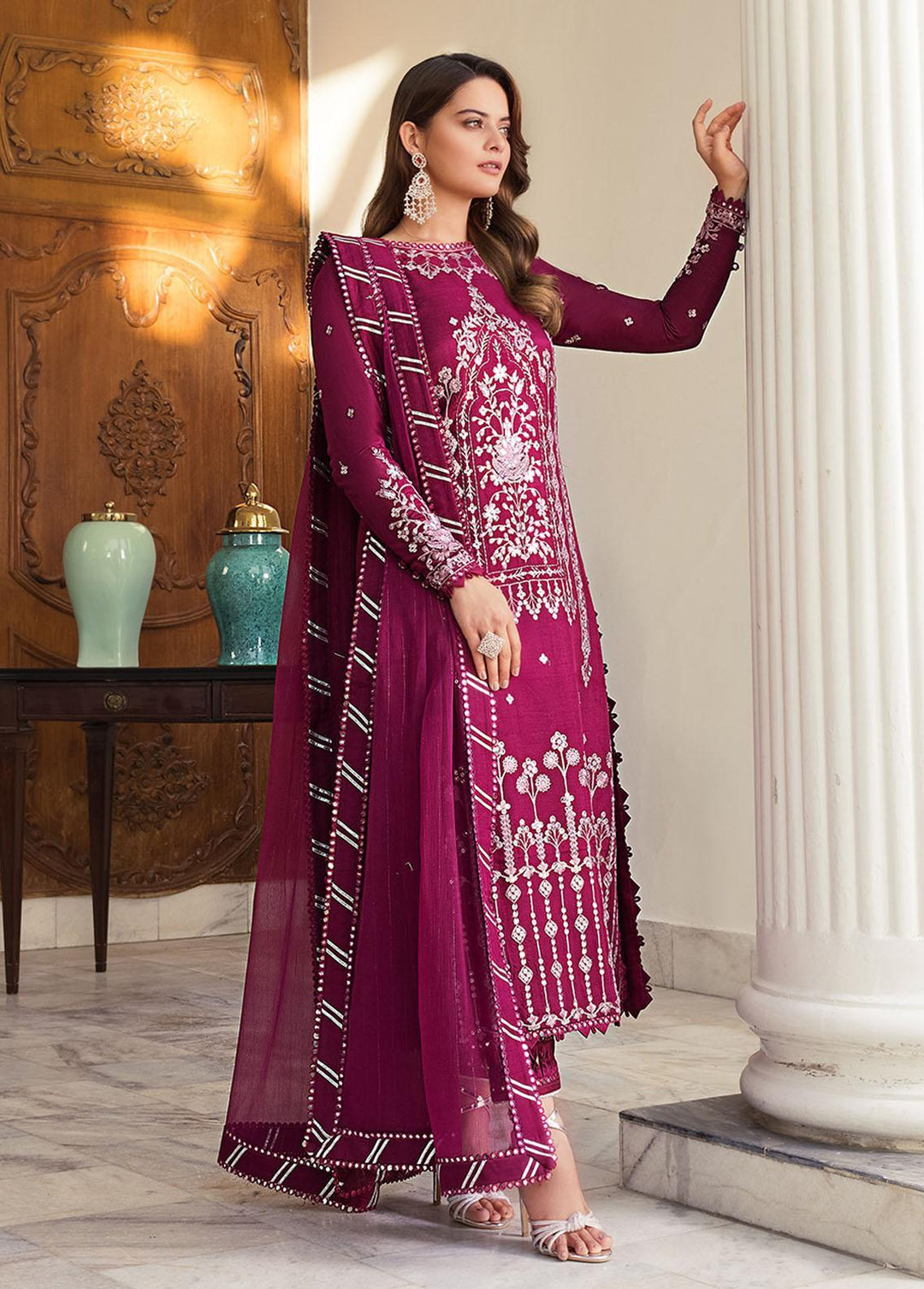 Maahru & Noorie by Asim Jofa Embroidered Silk Suits Unstitched 3 Piece AJ23MN AJSM-18 - Festive Collection