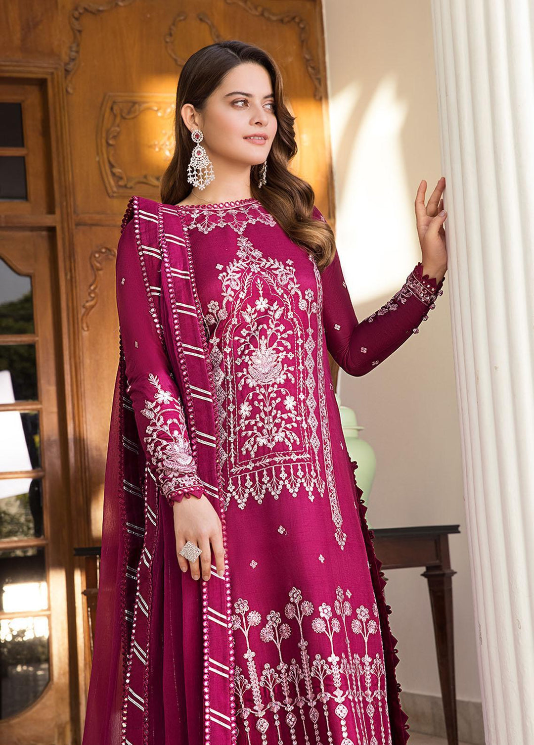 Maahru & Noorie by Asim Jofa Embroidered Silk Suits Unstitched 3 Piece AJ23MN AJSM-18 - Festive Collection