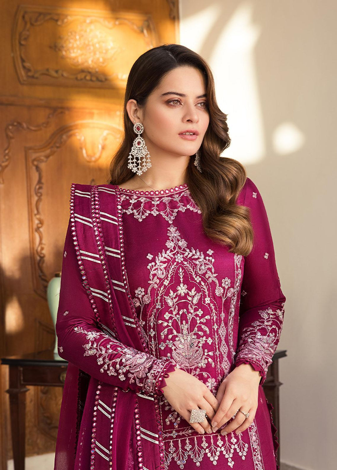 Maahru & Noorie by Asim Jofa Embroidered Silk Suits Unstitched 3 Piece AJ23MN AJSM-18 - Festive Collection
